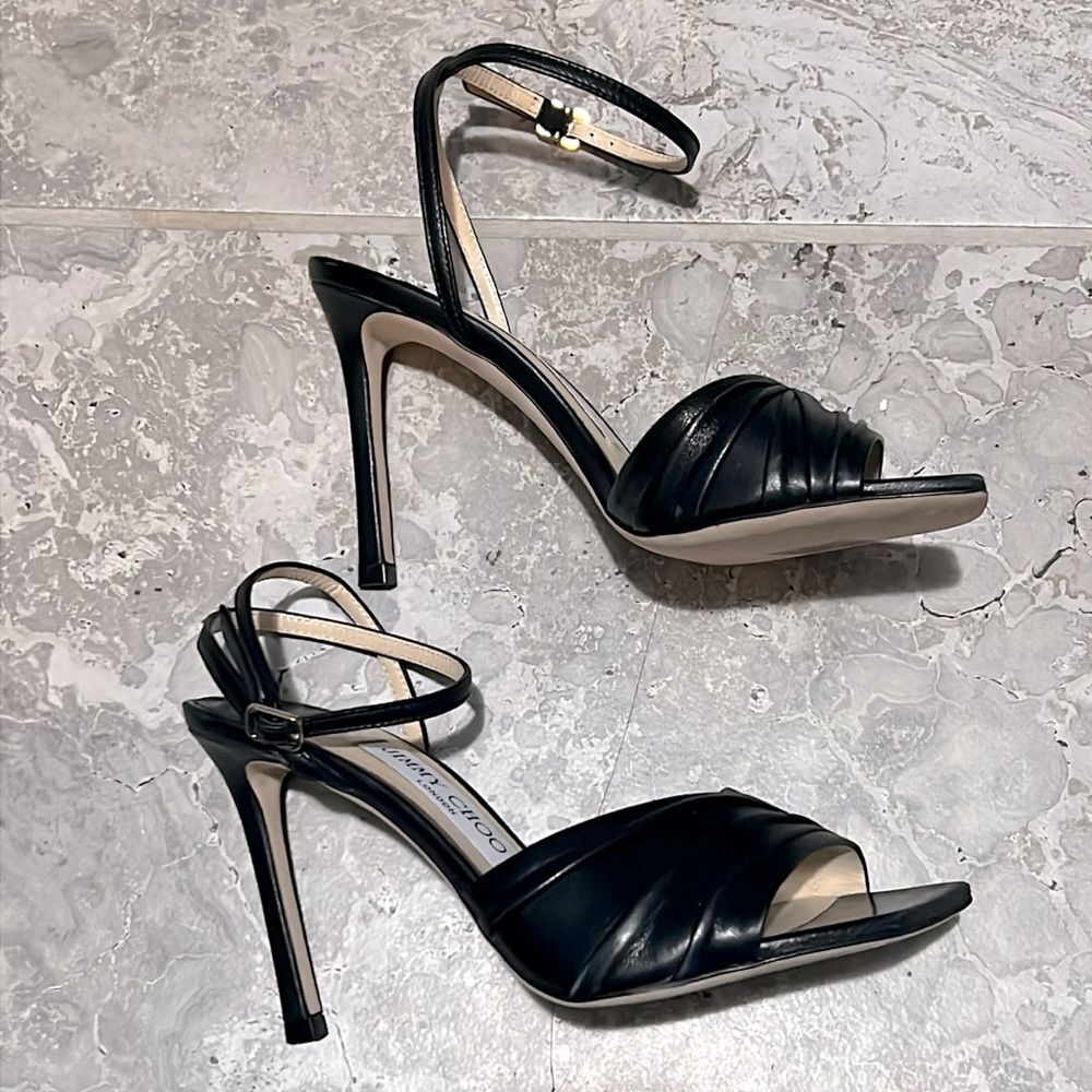 Jimmy Choo Basil Ankle Strap High Heel Black Sandals, New, Size 35 - Picture 7 of 16